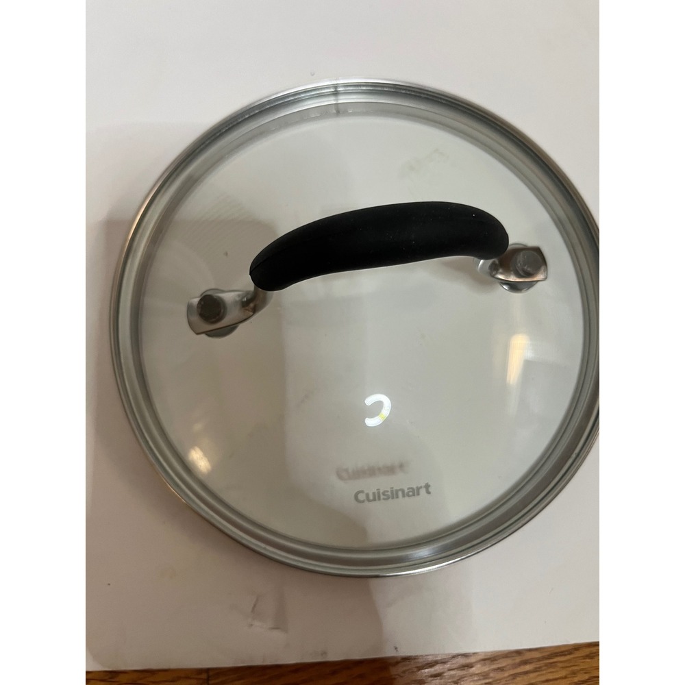 Cuisinart 6 1/2" Replacement Glass Lid with Black Silicone Handle Tempered Glass